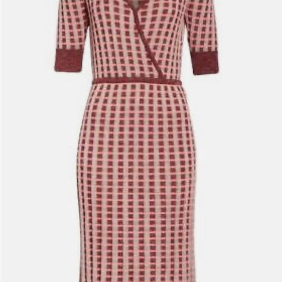 KATE SPADE Dress Plaid Faux Wrap Knit Dress Above Knee V Neck - Picture 8 of 11